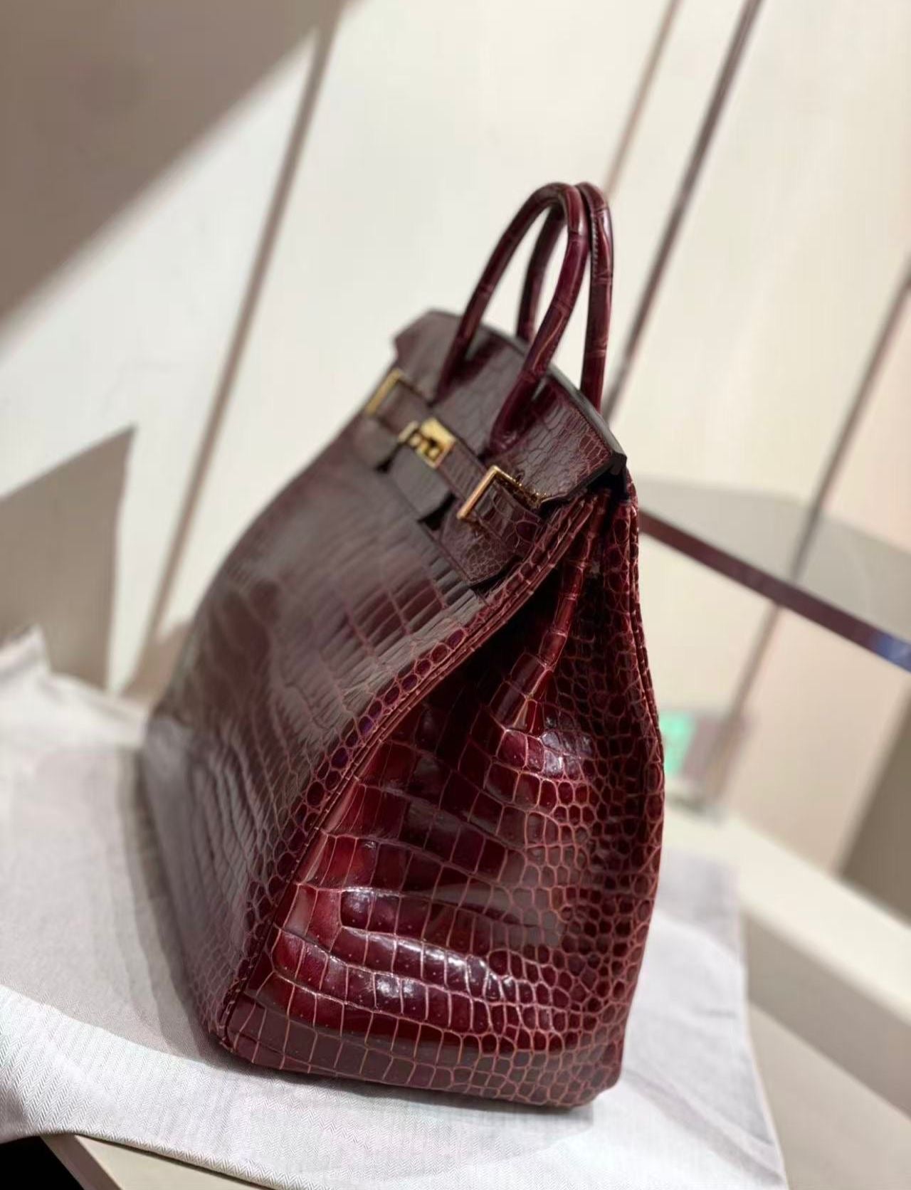 Hermes Birkin HAC 40 Rouge H Shiny crocodile leather gold hardware