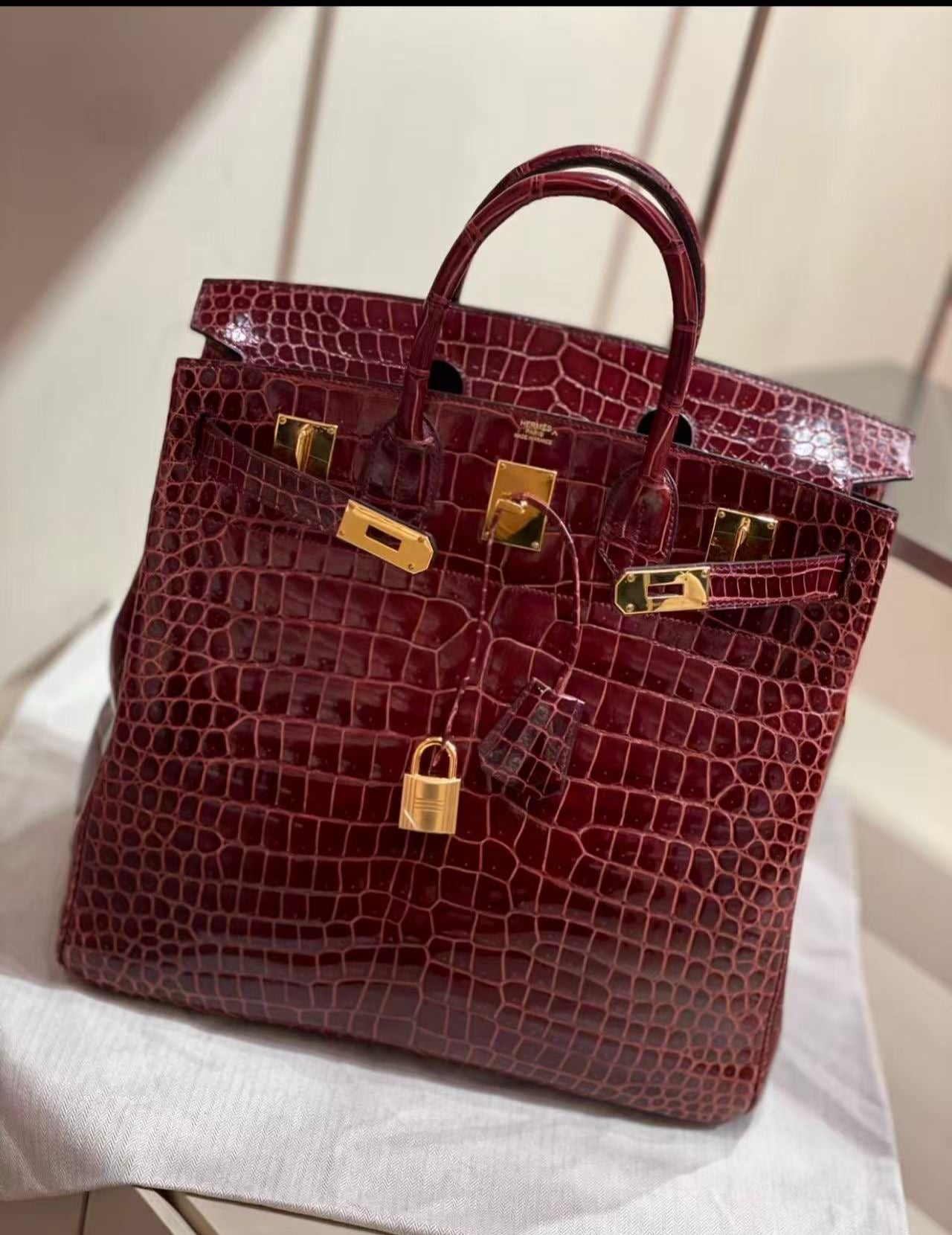 Hermes Birkin HAC 40 Rouge H Shiny crocodile leather gold hardware