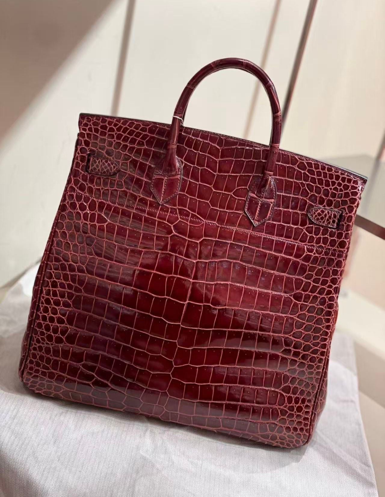 Hermes Birkin HAC 40 Rouge H Shiny crocodile leather gold hardware