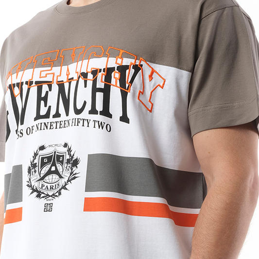 College Print Stripes Logo T-Shirt in Grey/White