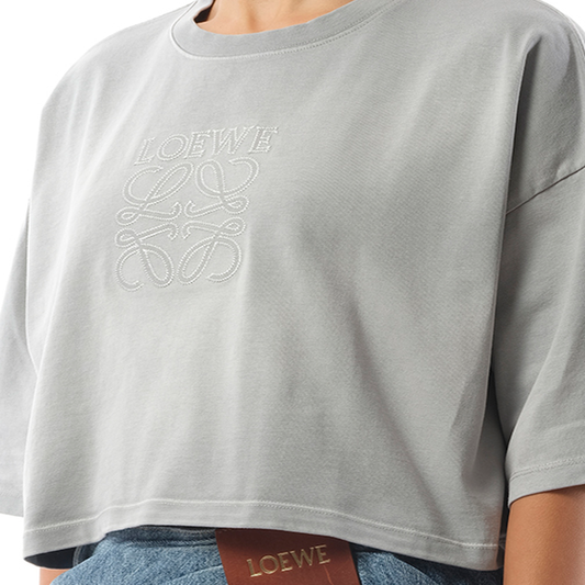 Cropped Anagram T-Shirt in Light Grey