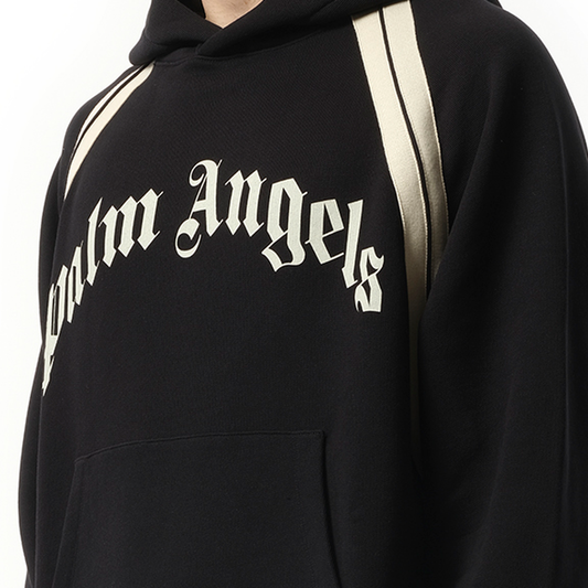 Curved Logo Track Hoodie in Black/Ivory