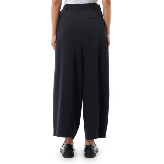 Cropped Draped Trouser in Dark Navy Blue