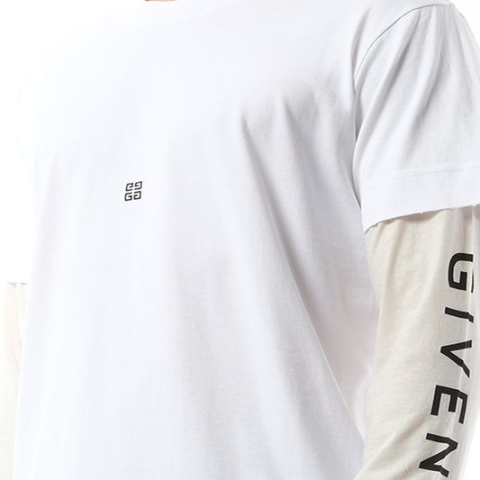 Multi Layer Jersey Long Sleeve T-Shirt in White/Ecru