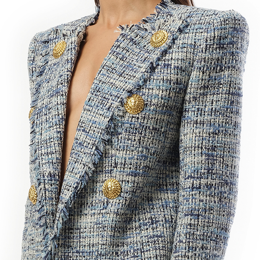 Side To Side Tweed Spencer Jacket in Blue