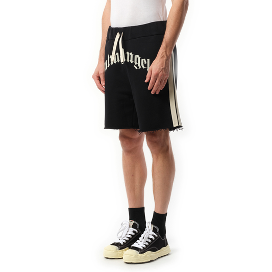 Curved Logo Track Sweatshorts in Black/Ivory