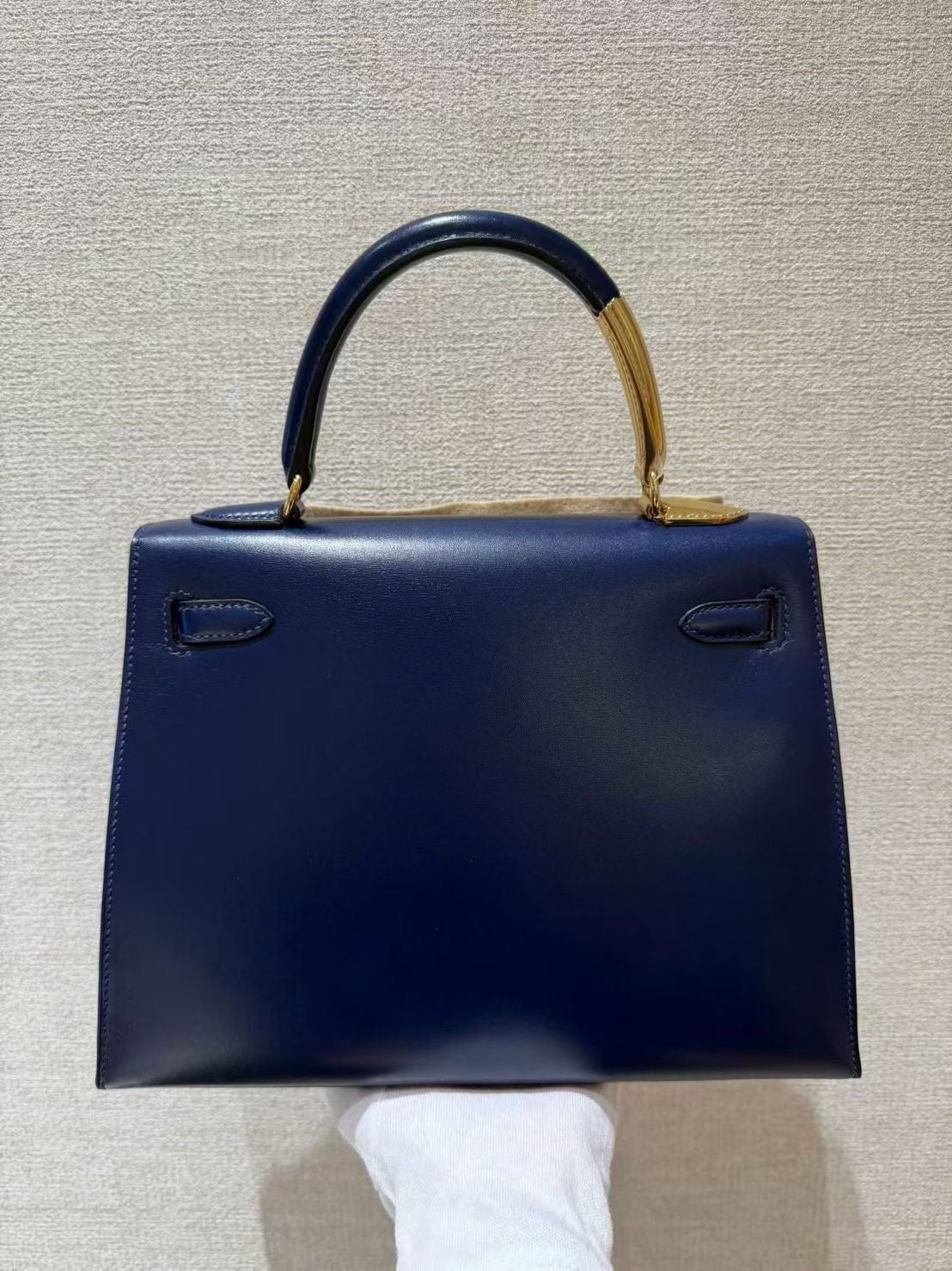 Hermes kelly Midas 25 Blue Sapphire box leather gold hardware