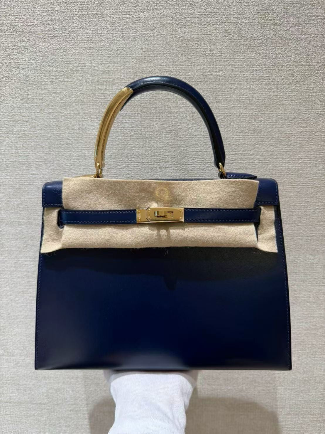 Hermes kelly Midas 25 Blue Sapphire box leather gold hardware