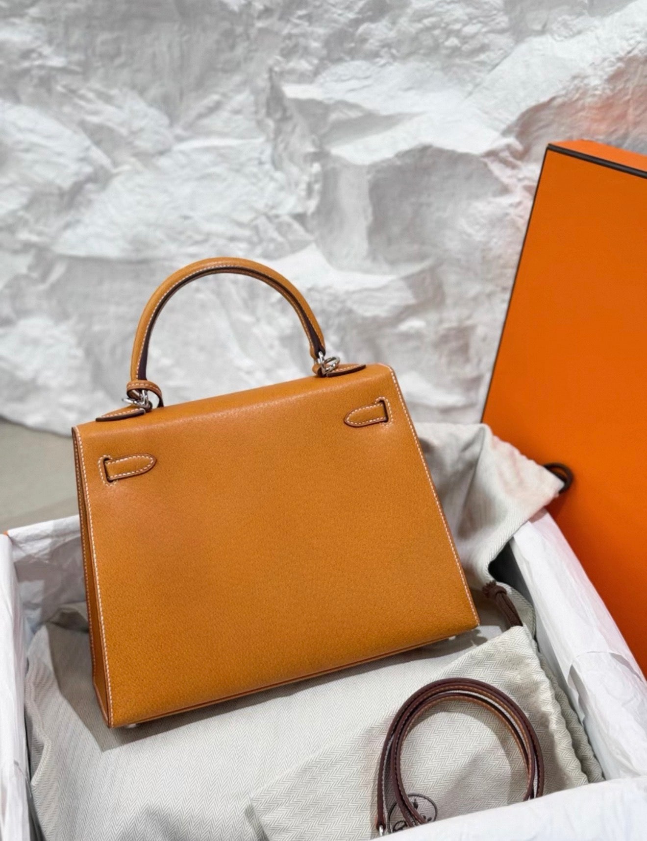 Hermès Kelly 25 1H toffee Epsom leather palladium hardware