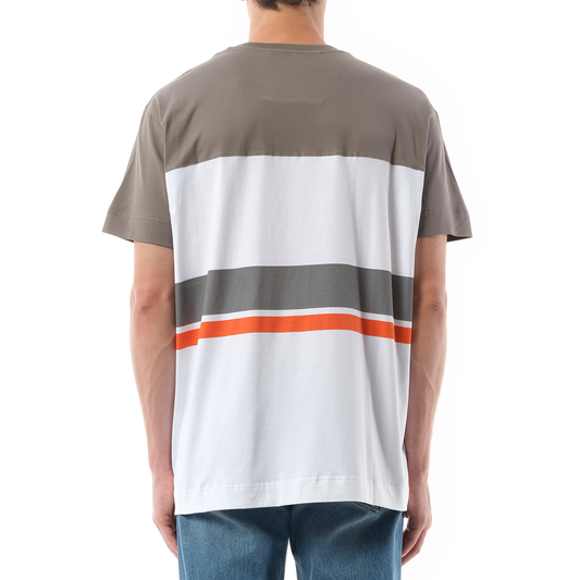 College Print Stripes Logo T-Shirt in Grey/White