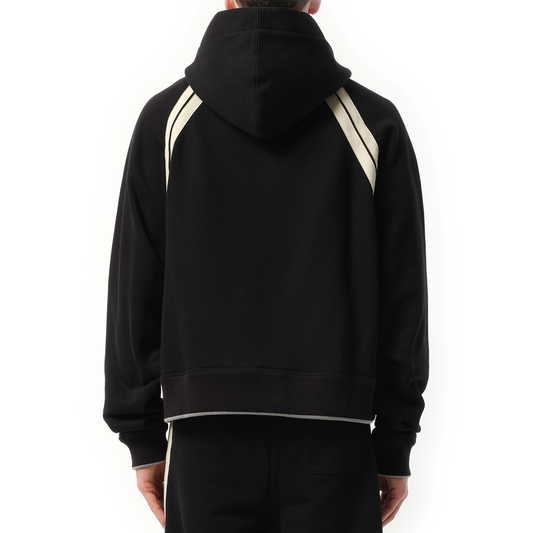 Curved Logo Track Hoodie in Black/Ivory