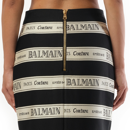 Striped Balmain Jacquard Short Skirt in Black/Beige