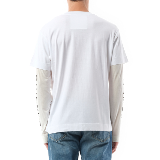 Multi Layer Jersey Long Sleeve T-Shirt in White/Ecru