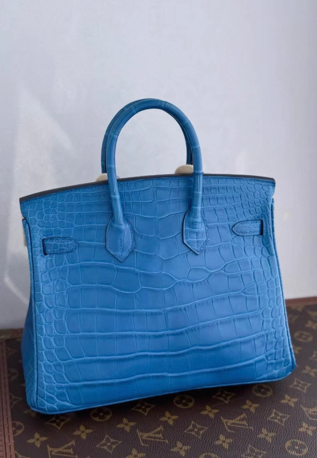 Hermès Birkin 25 i7 Bleu Zellige matte crocodile leather palladium hardware