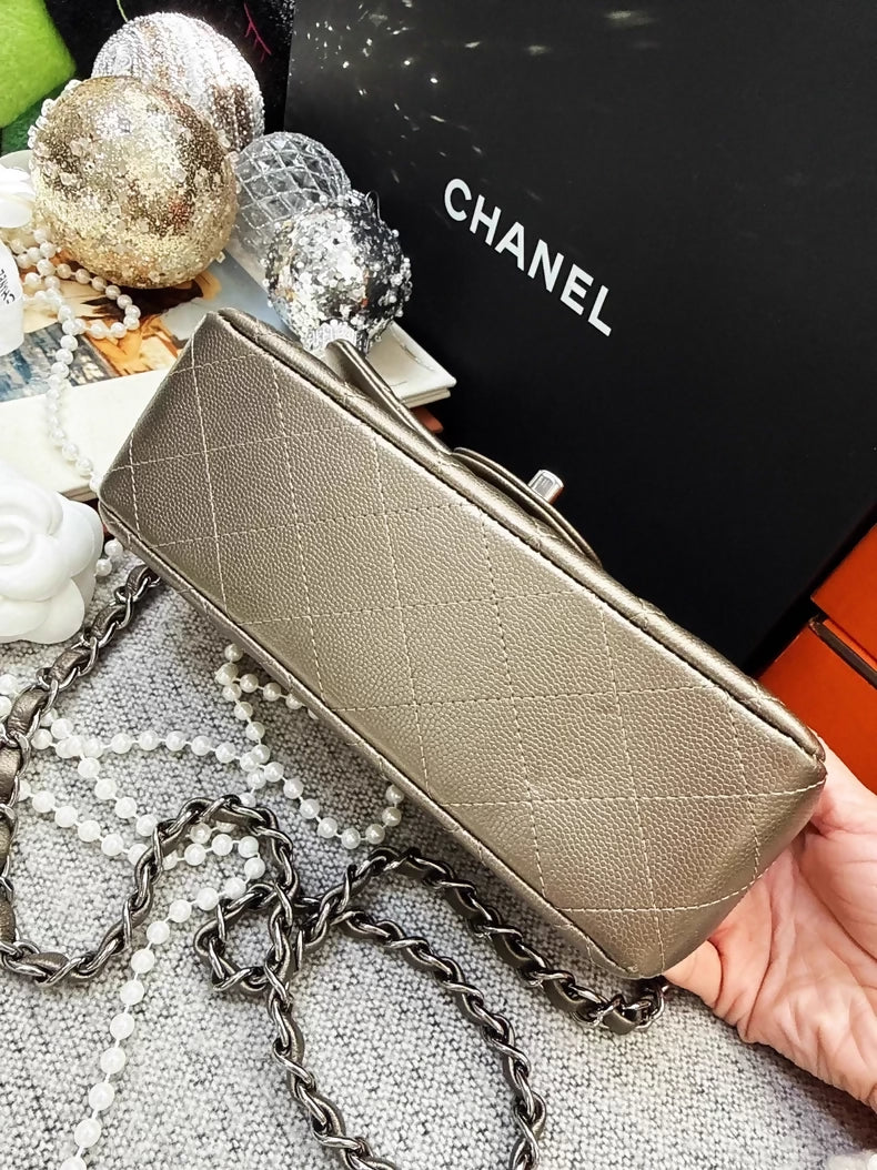 Chanel 16B bronze calfskin mini CF quilted chain crossbody bag