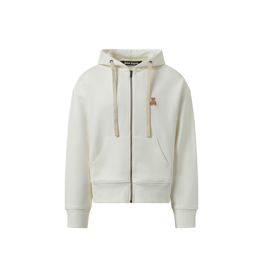 Bear in Mind Zipped Hoodie in Off White/Brown