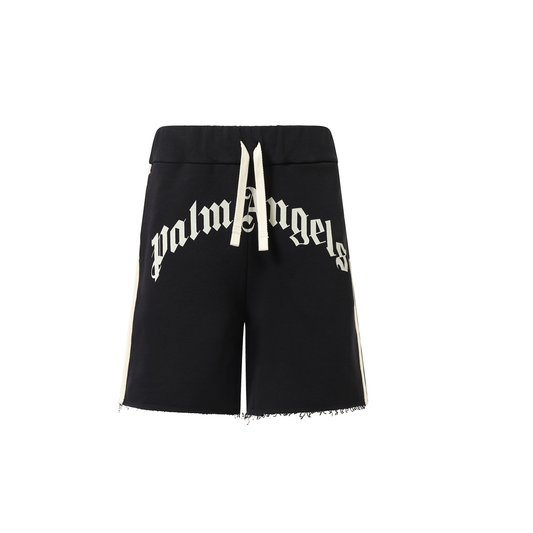 Curved Logo Track Sweatshorts in Black/Ivory