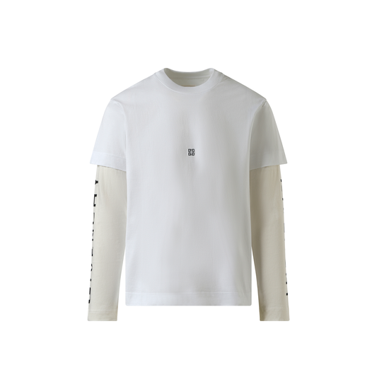 Multi Layer Jersey Long Sleeve T-Shirt in White/Ecru