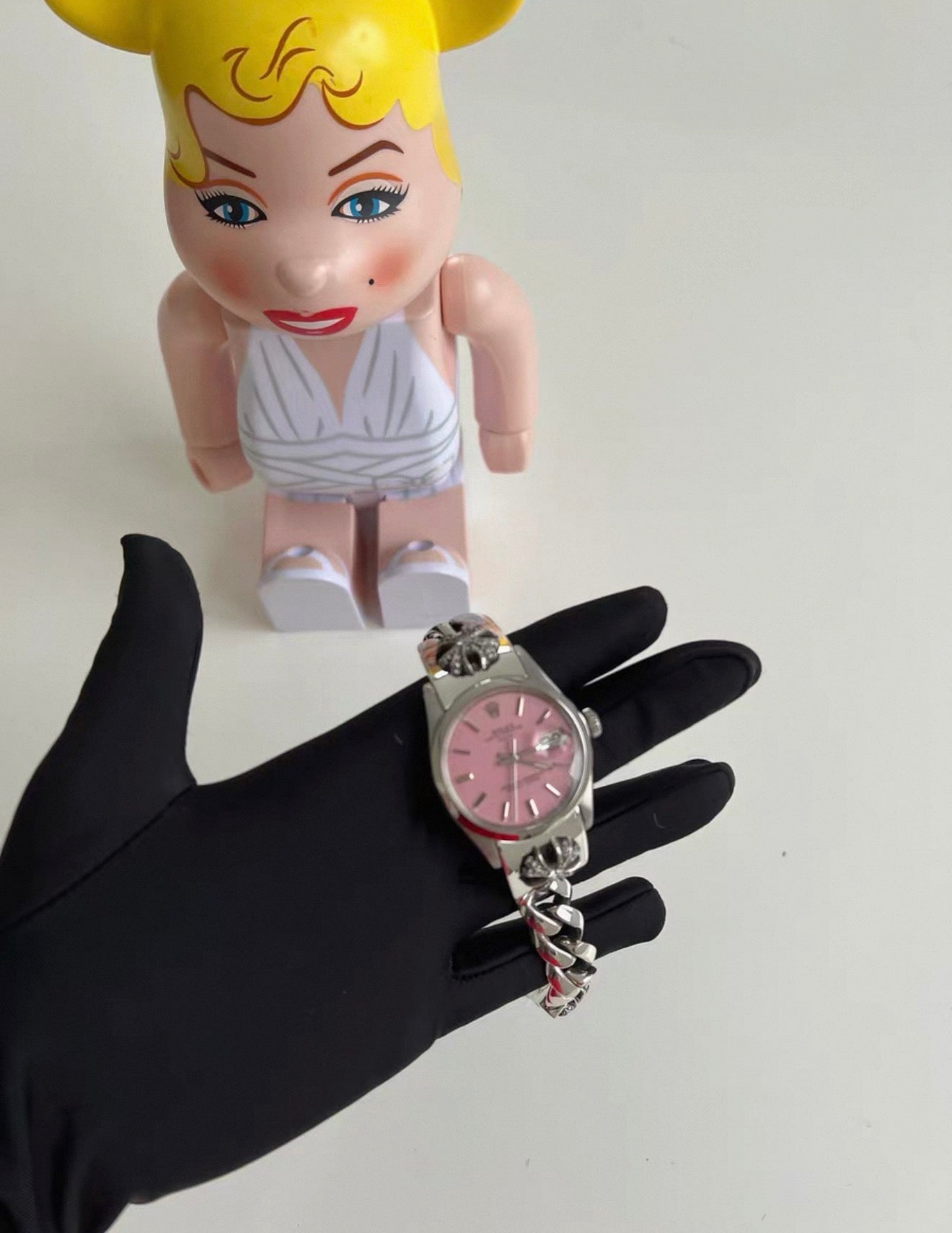 Chromes Hearts Pink Silver Rolex Watch