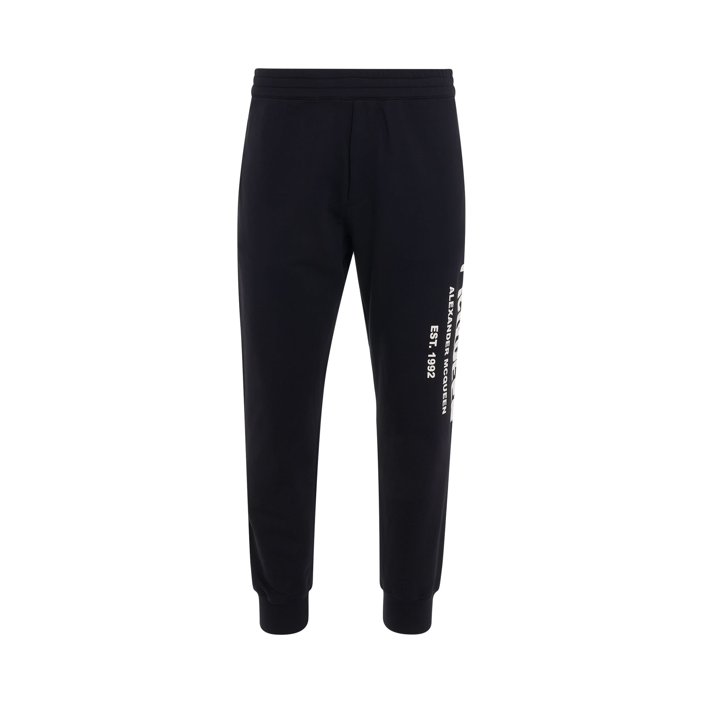 Graffiti Print Joggers Pants in Black/Ivory