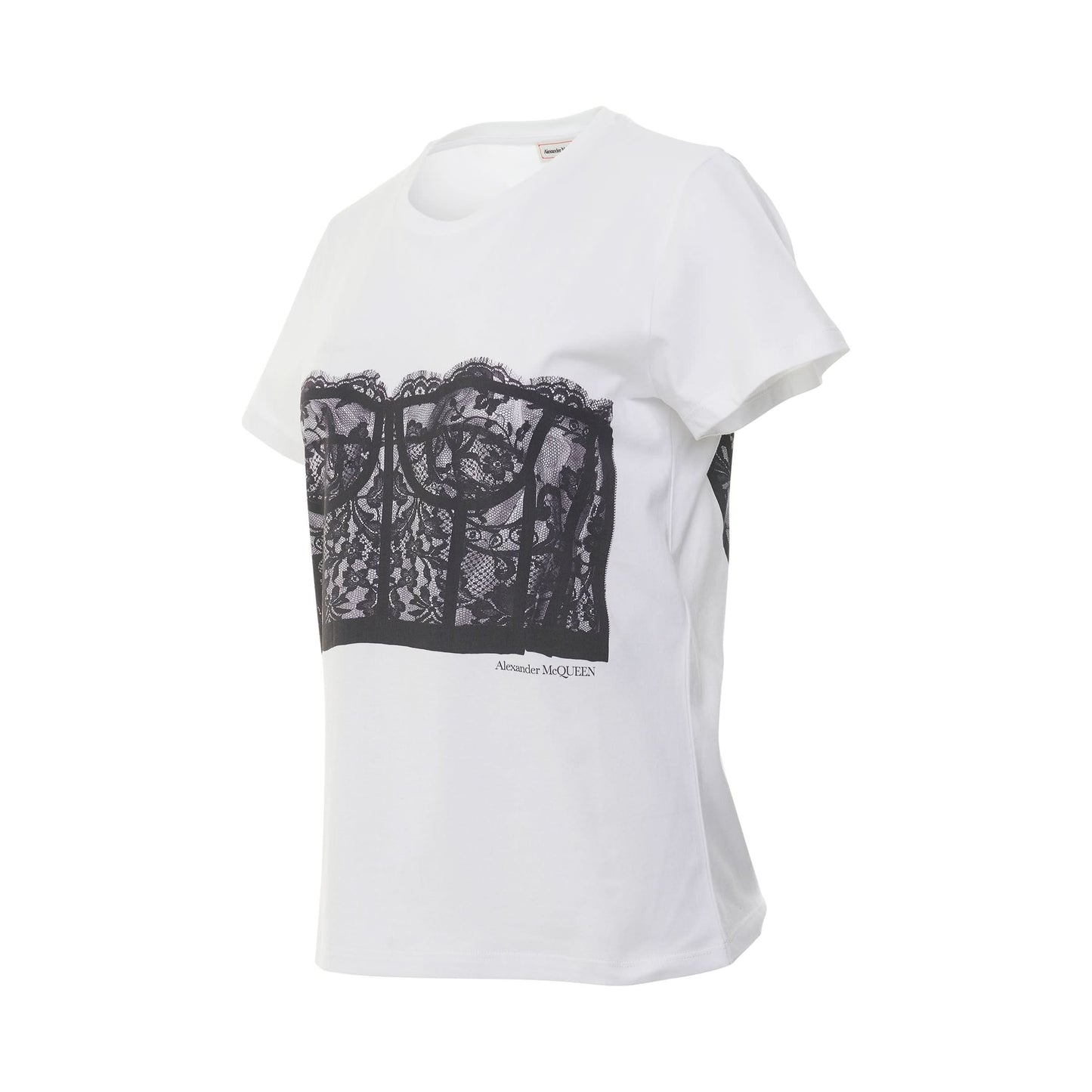 Lace Bust Corset Print Fitted T-Shirt in White