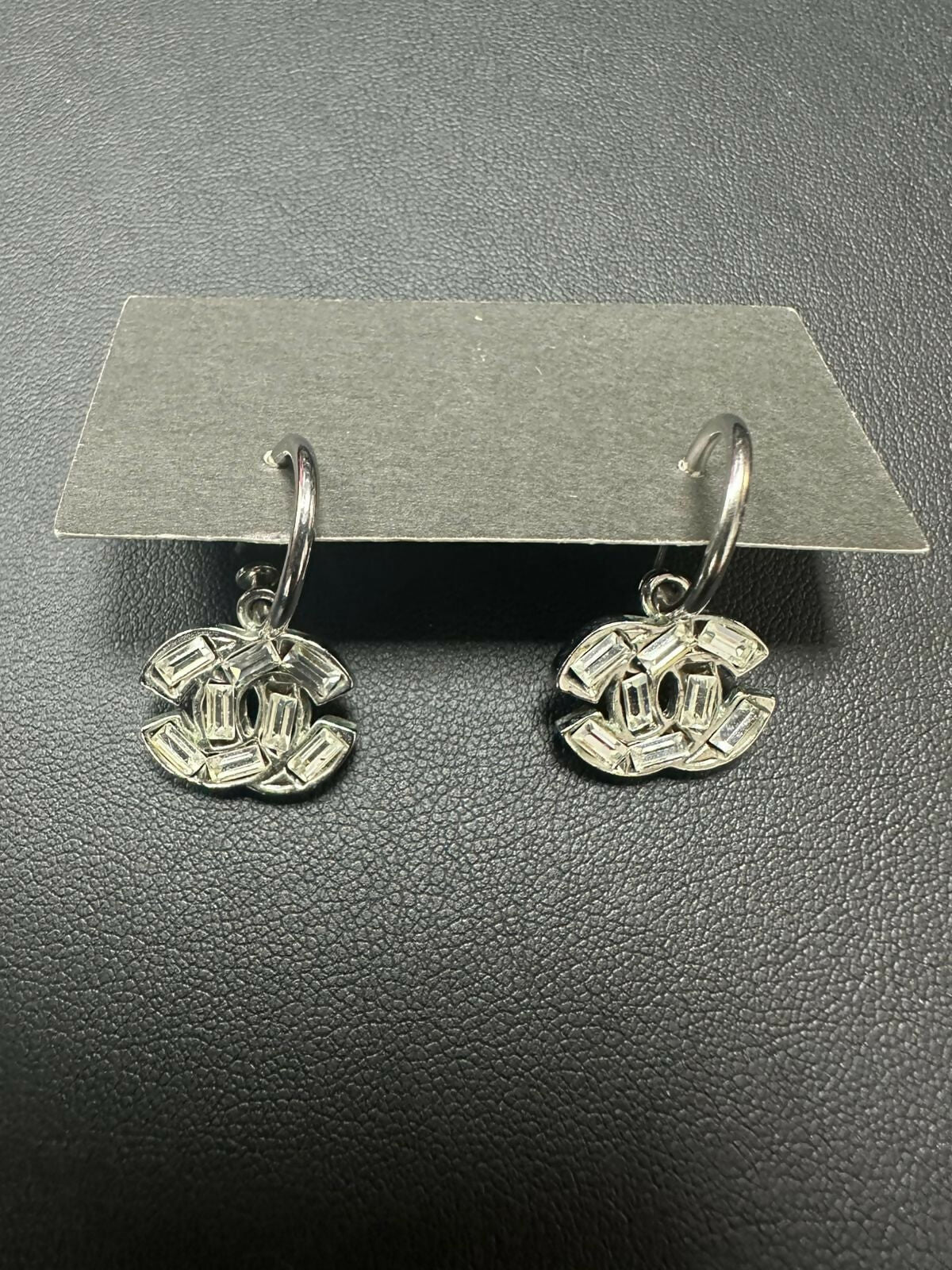 Chanel Vintage 2001 Rhinestone Coco Mark Dangle Hoop Earrings