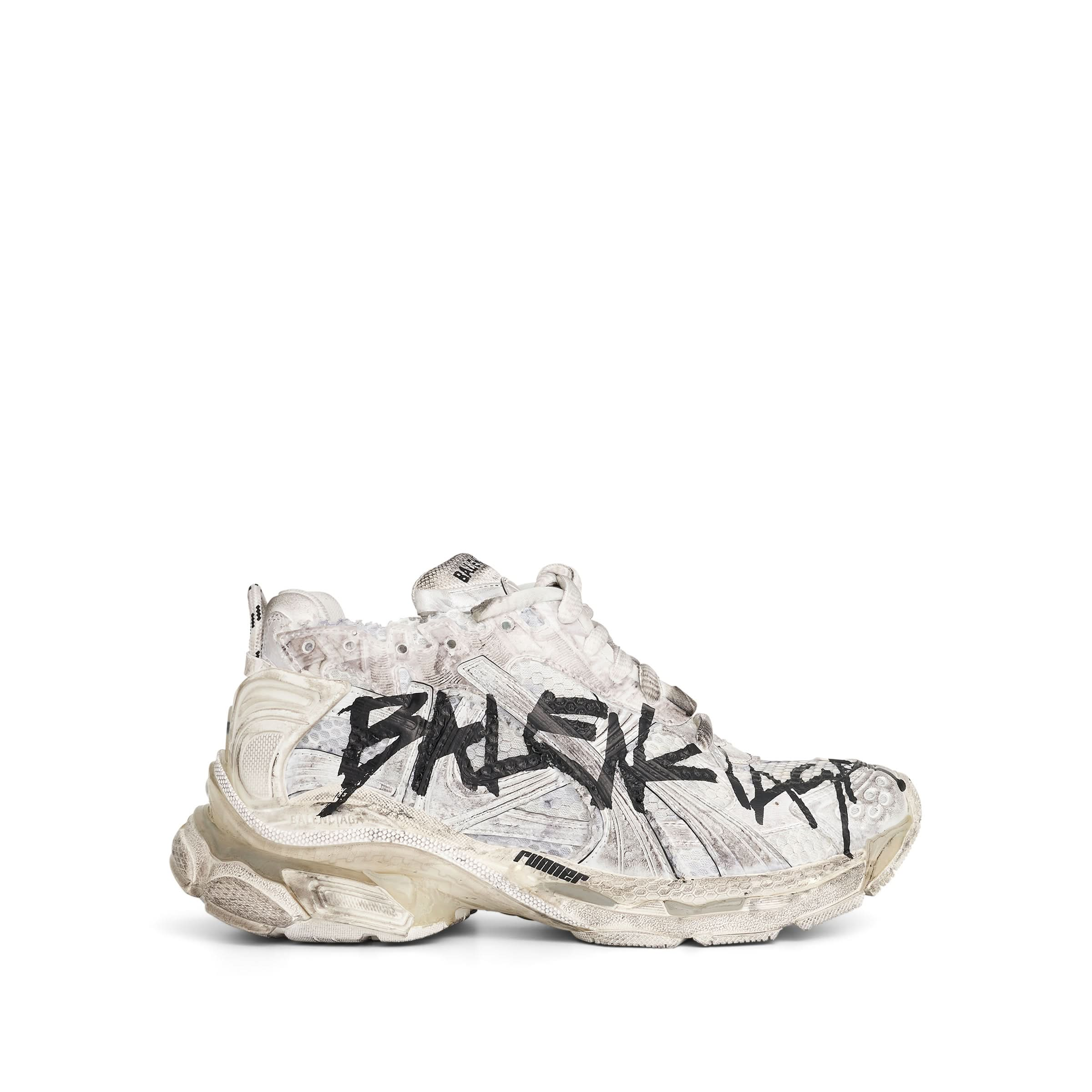 Mesh Graffiti Runner Sneaker in White/Black