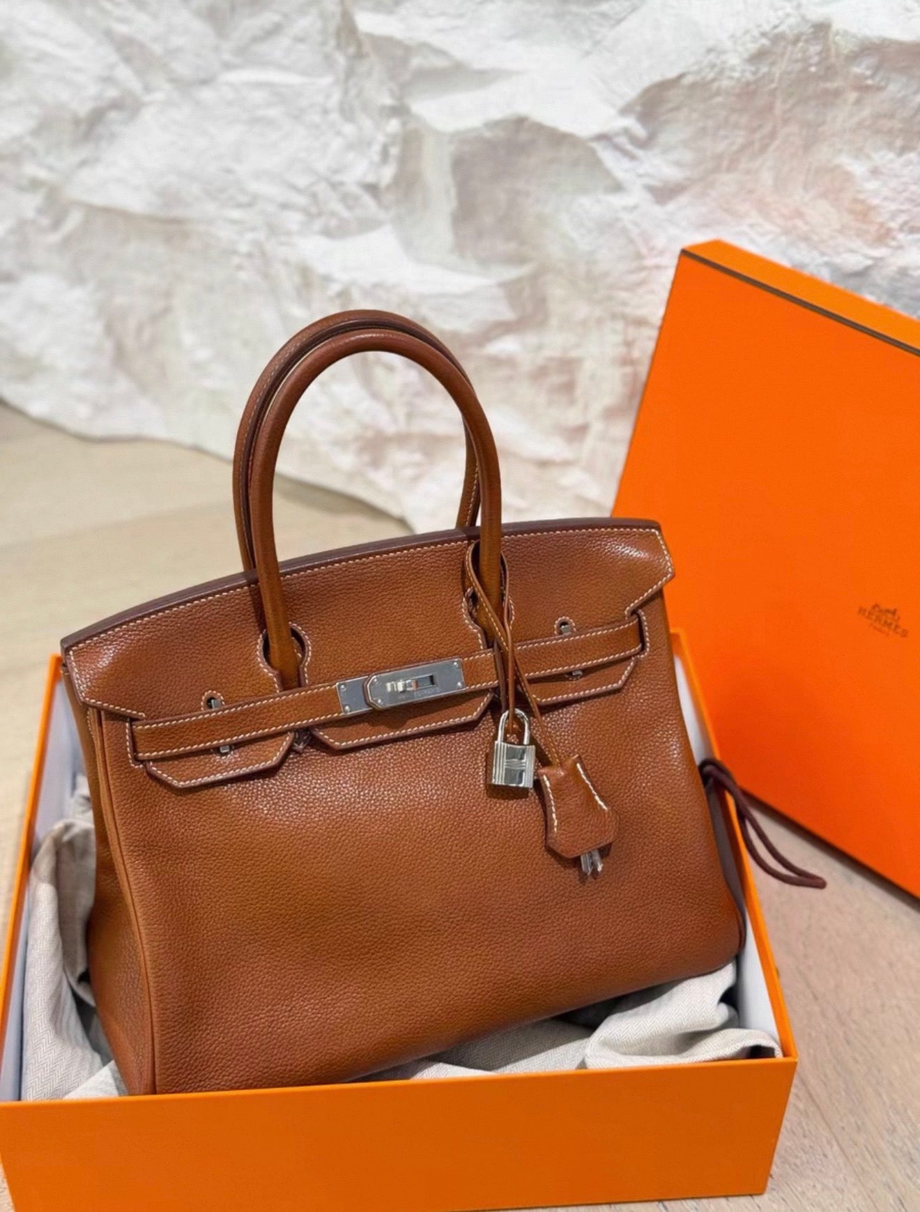 Hermès Birkin 30 Gold Saddle leather Palladium Hardware