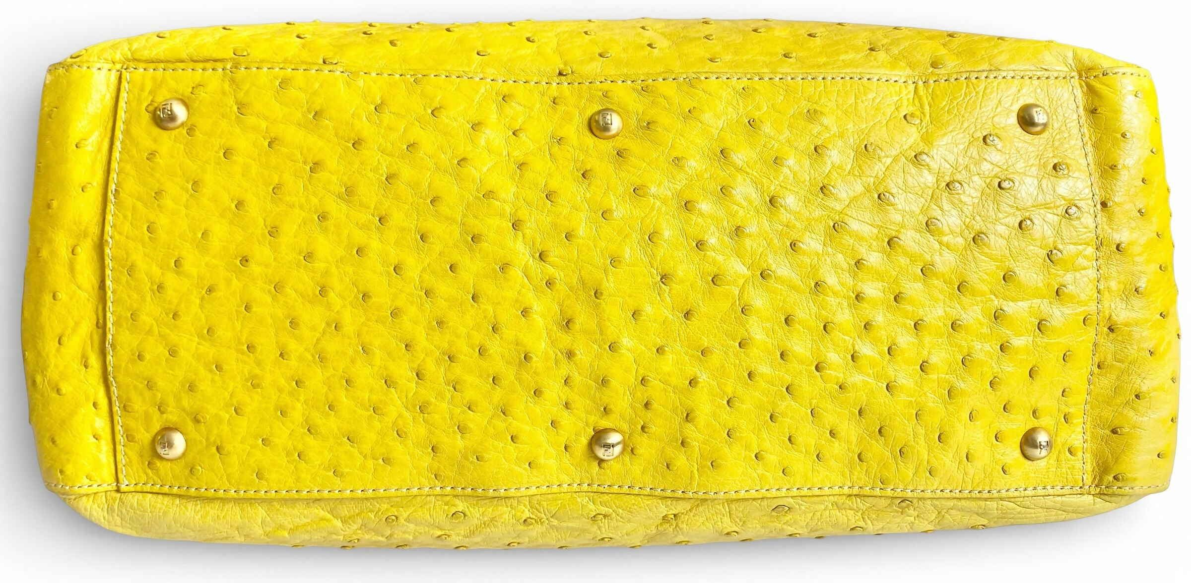 Rare Fendi Vintage Yellow Ostrich Twins Tote Gold Hardware