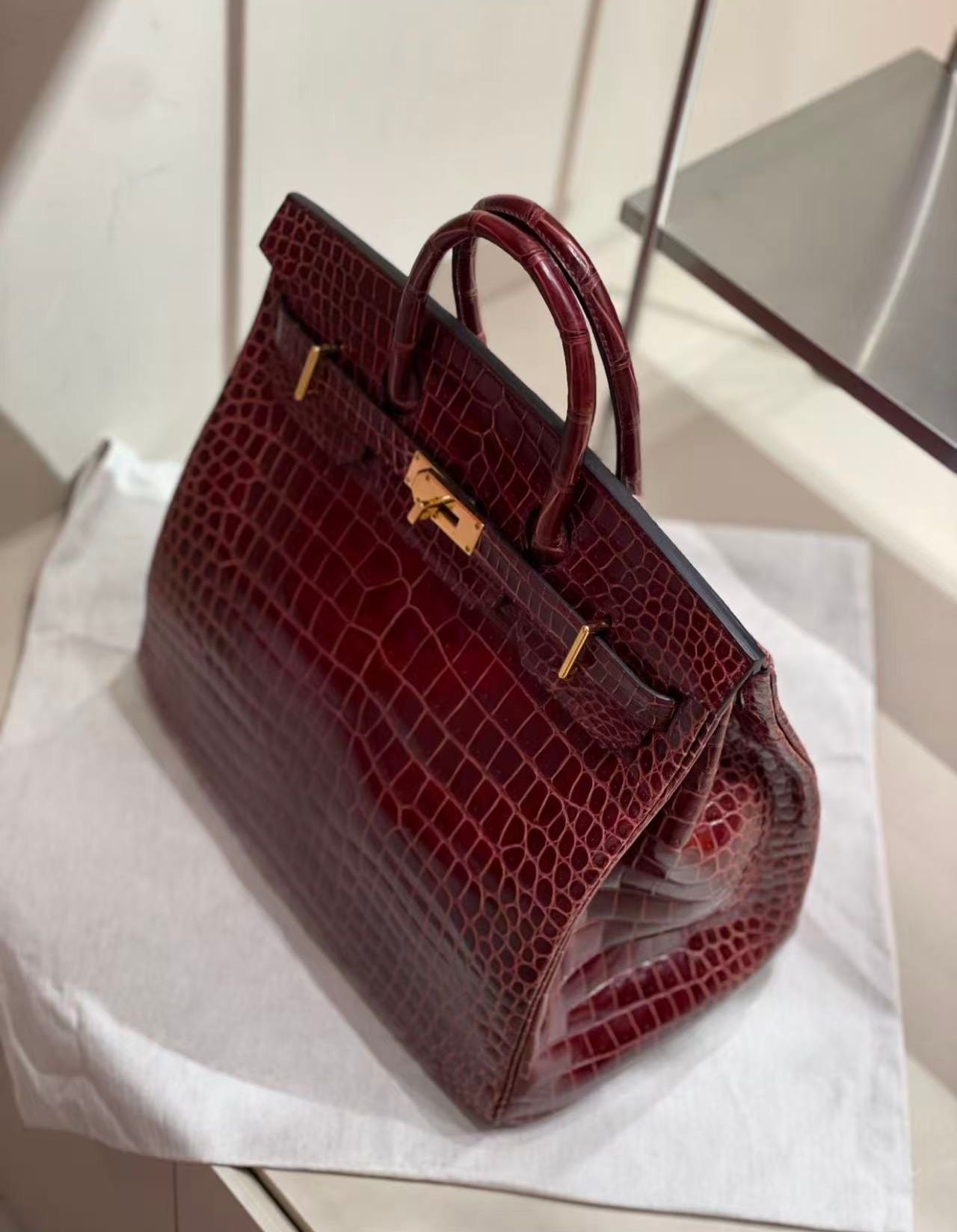 Hermes Birkin HAC 40 Rouge H Shiny crocodile leather gold hardware