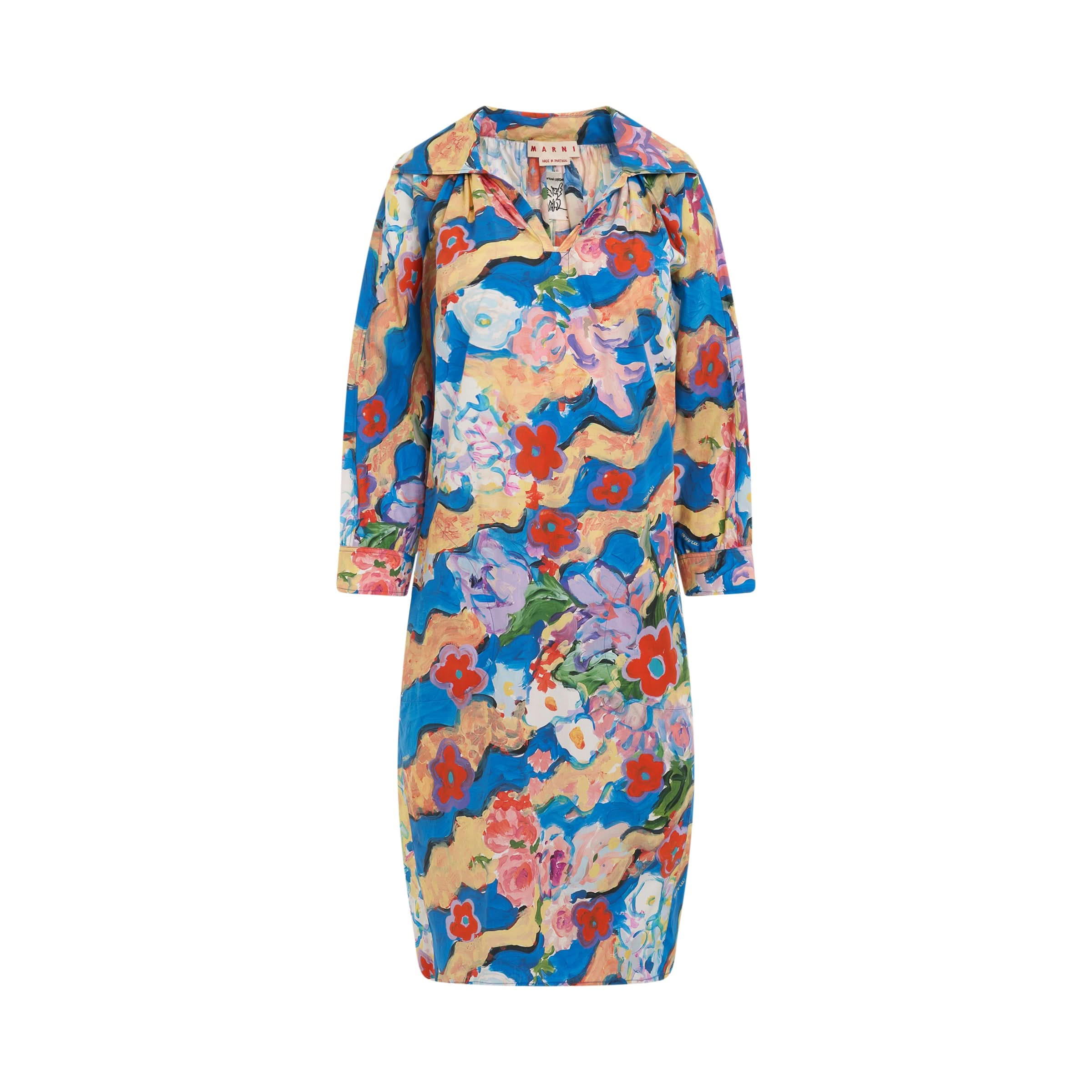 Printed Poplin Dress in Cobalt