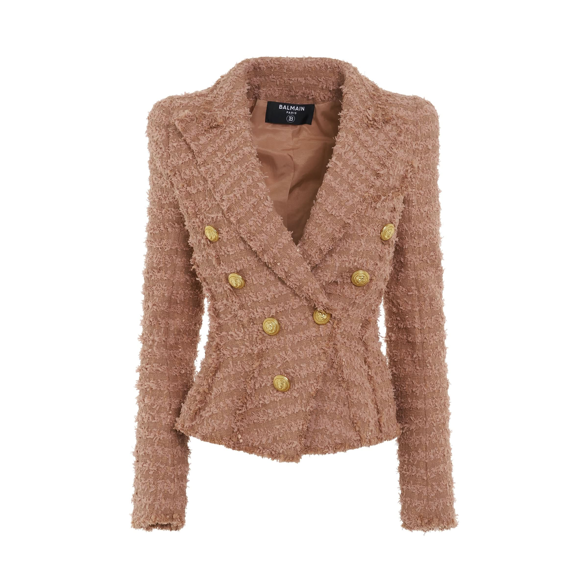 8 Button Tweed Jacket in Dark Nude