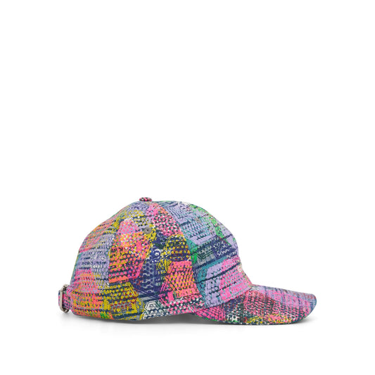 BSTROY Denim Hexagon Print Curved Cap in Multicolour