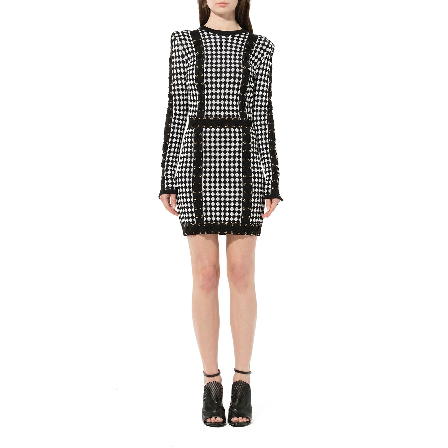 Maille Knit Dress in Black/White Check