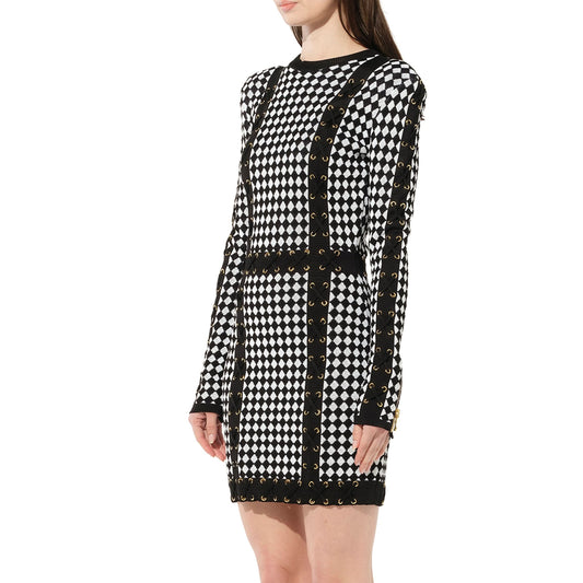 Maille Knit Dress in Black/White Check