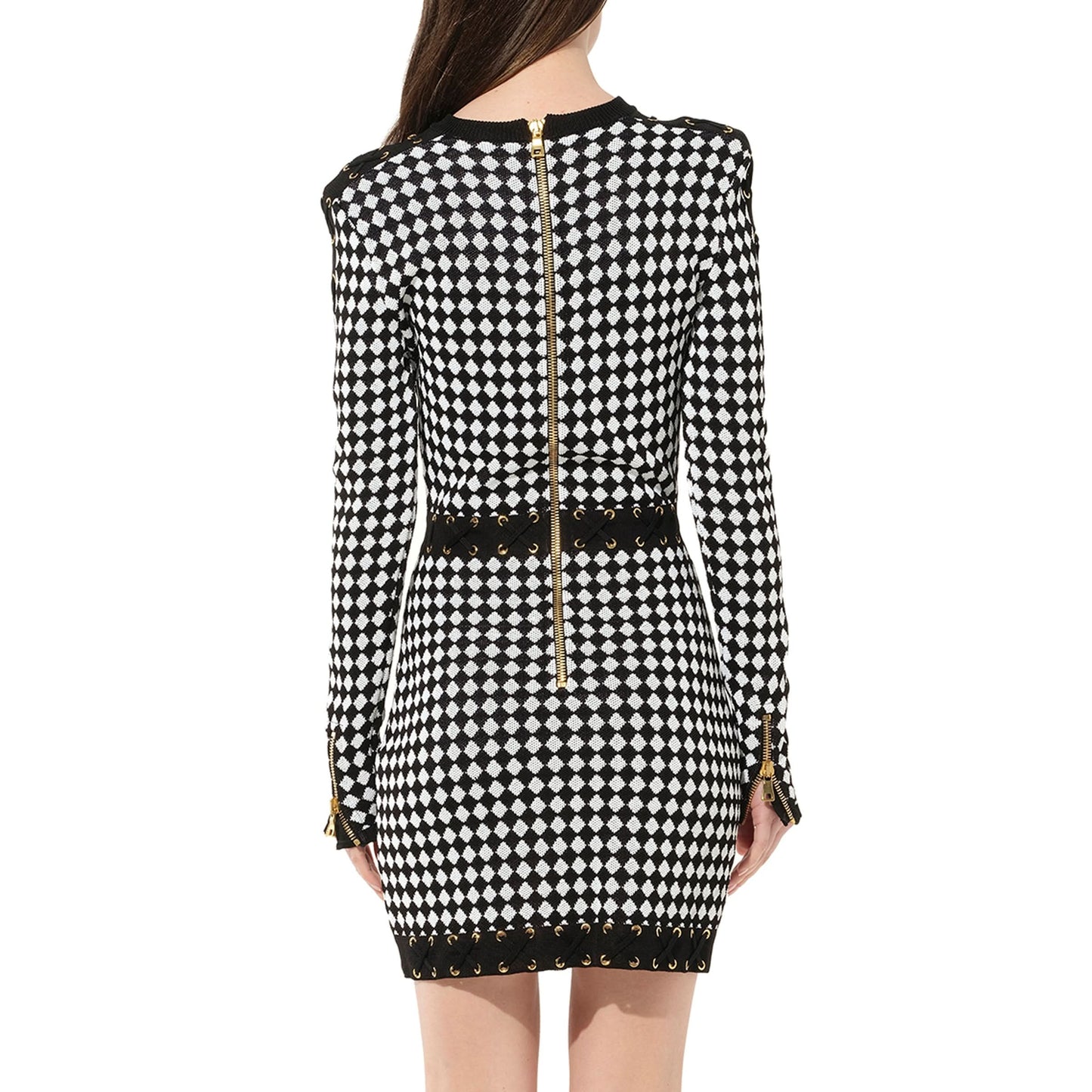 Maille Knit Dress in Black/White Check