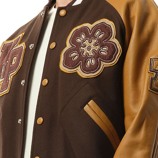 Boke Flower Varsity Jacket in Dark Brown