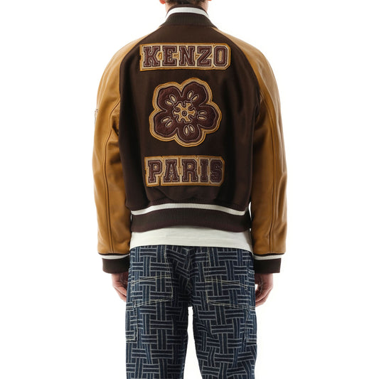 Boke Flower Varsity Jacket in Dark Brown