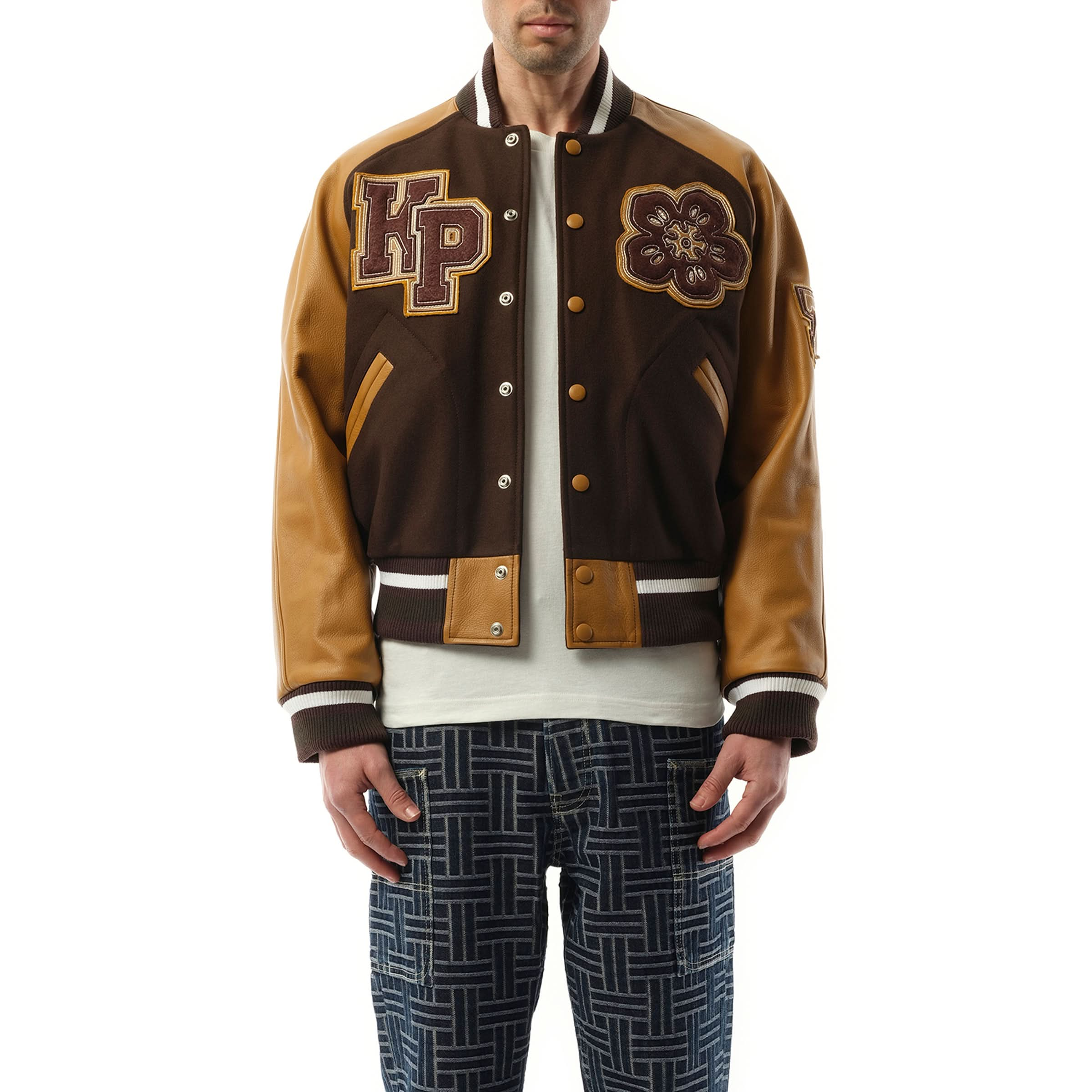 Boke Flower Varsity Jacket in Dark Brown