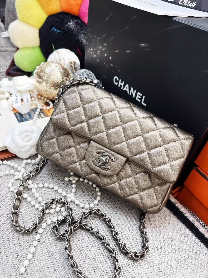 Chanel 16B bronze calfskin mini CF quilted chain crossbody bag