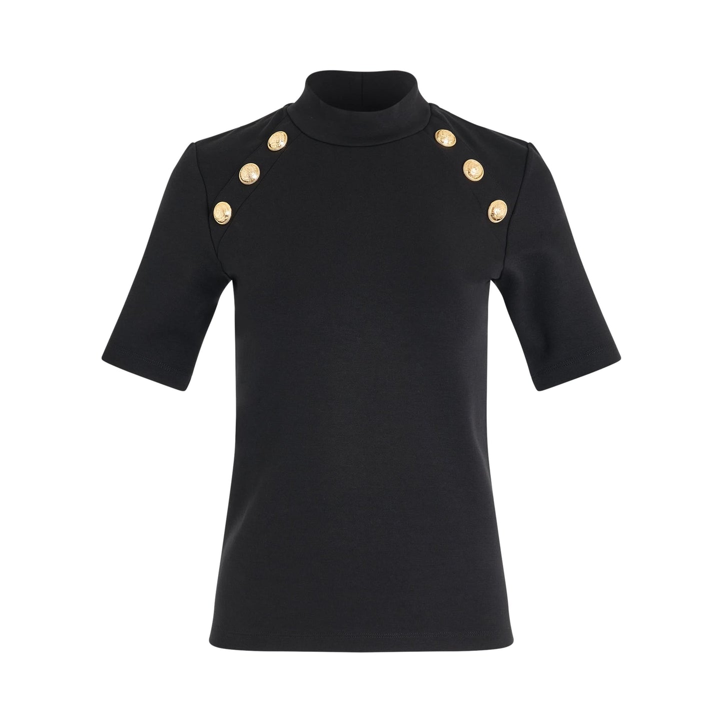 6 Button Raglan Stretch T-Shirt in Black