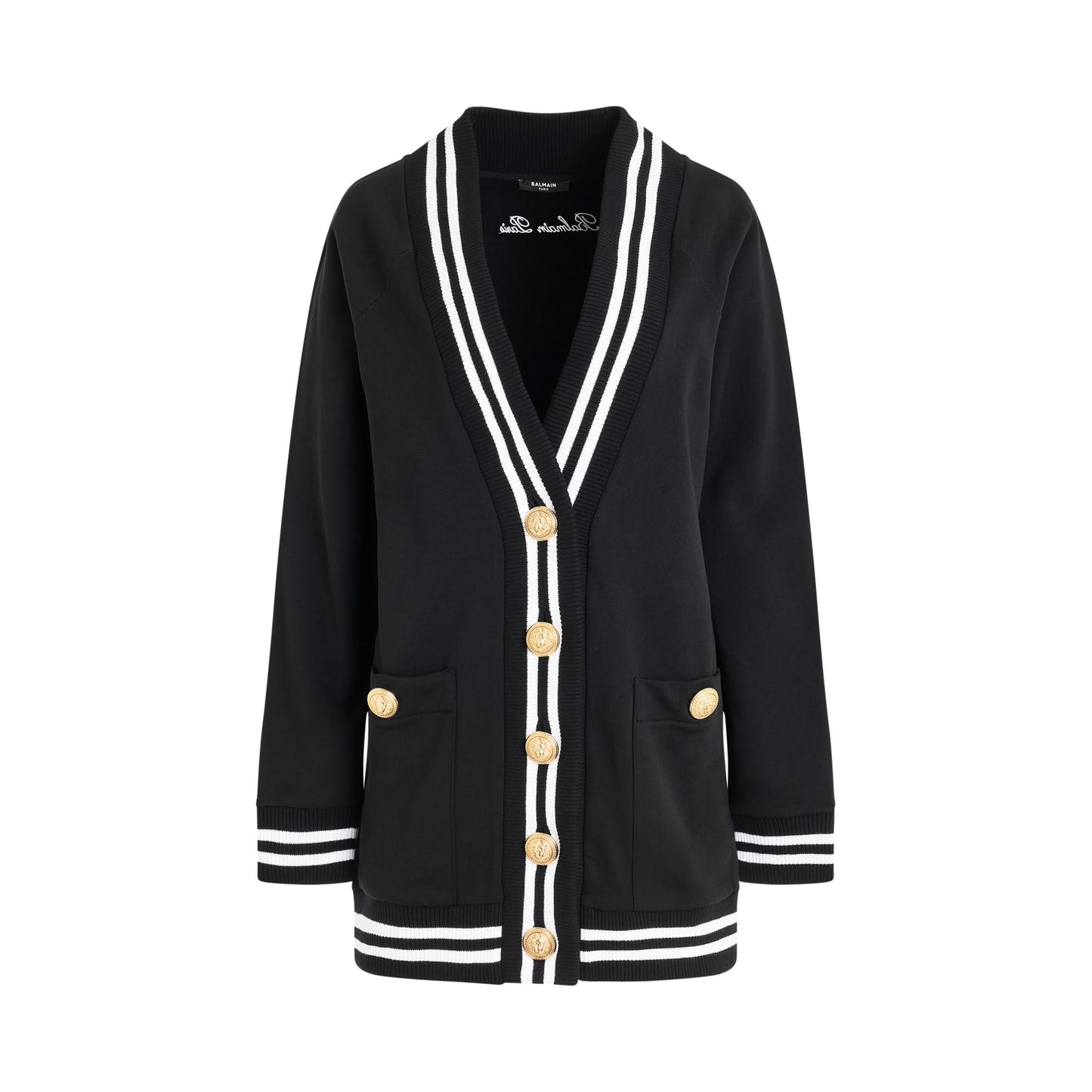 Balmain Signature Jersey Cardigan in Black