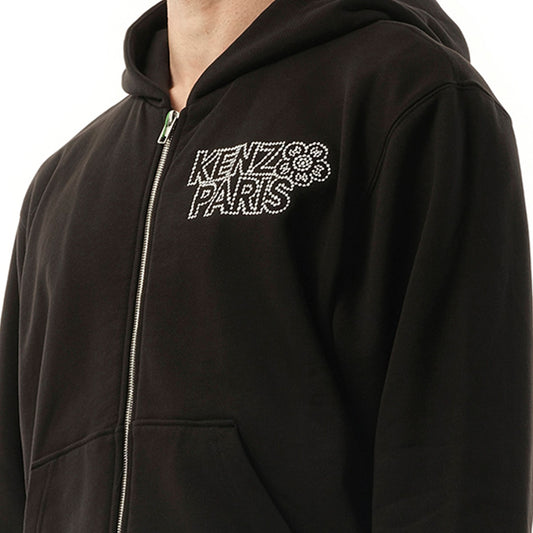 Constellation Embroidered Zip-Up Hoodie in Black