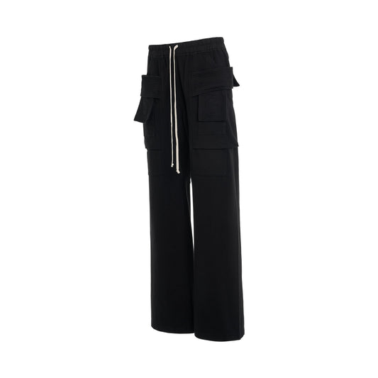 Heavy Cotton Creatch Wide Cargo Drawstring Pants in Black