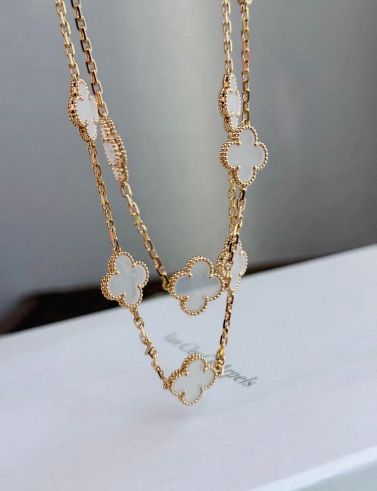 Van Cleef & Arpels Gold and Rock Crystal Vintage Alhambra 20 Motifs Long Necklace, Chain