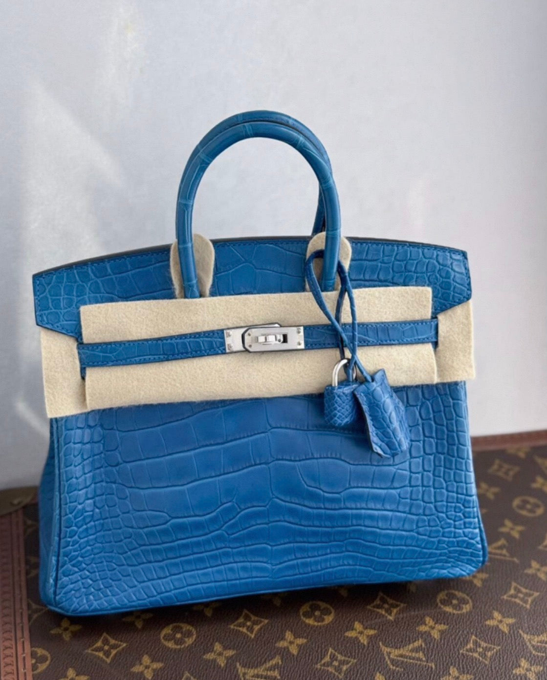Hermès Birkin 25 i7 Bleu Zellige matte crocodile leather palladium hardware