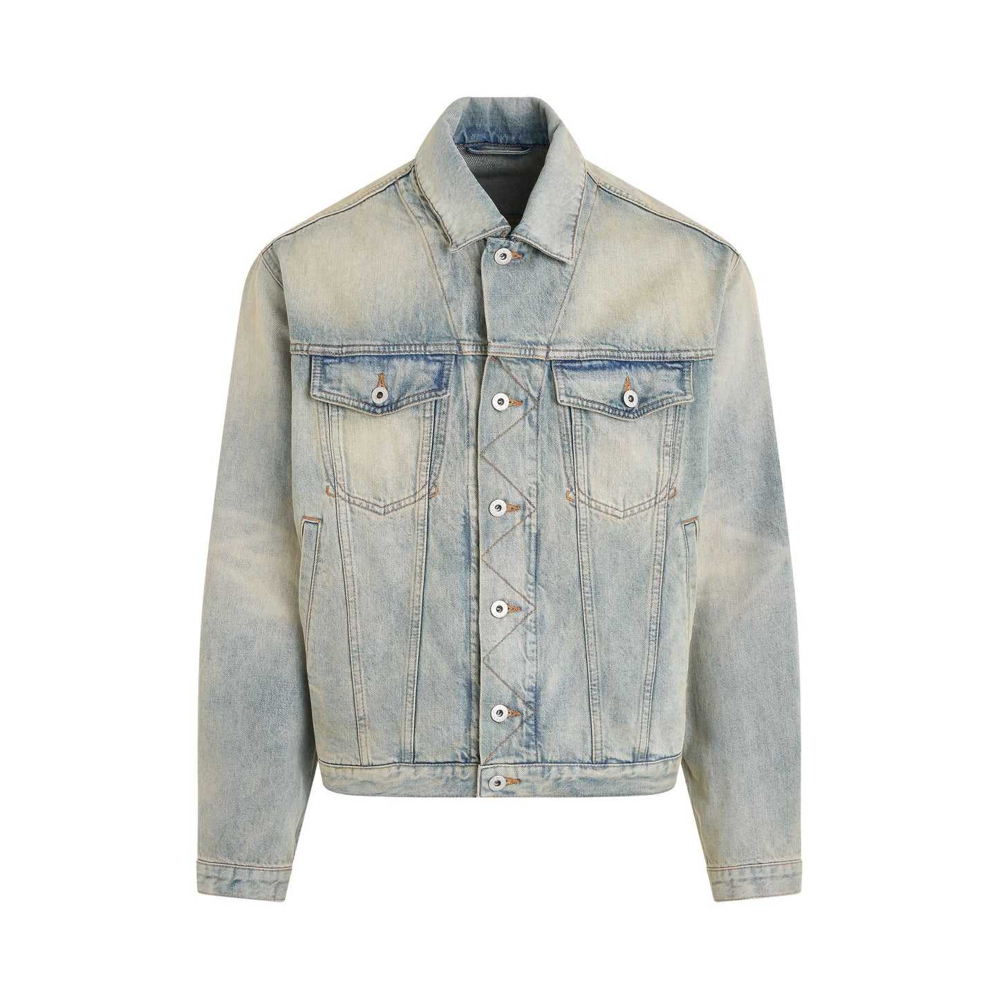 Drawn Varsity Denim Trucker Jacket in Dirty Blue