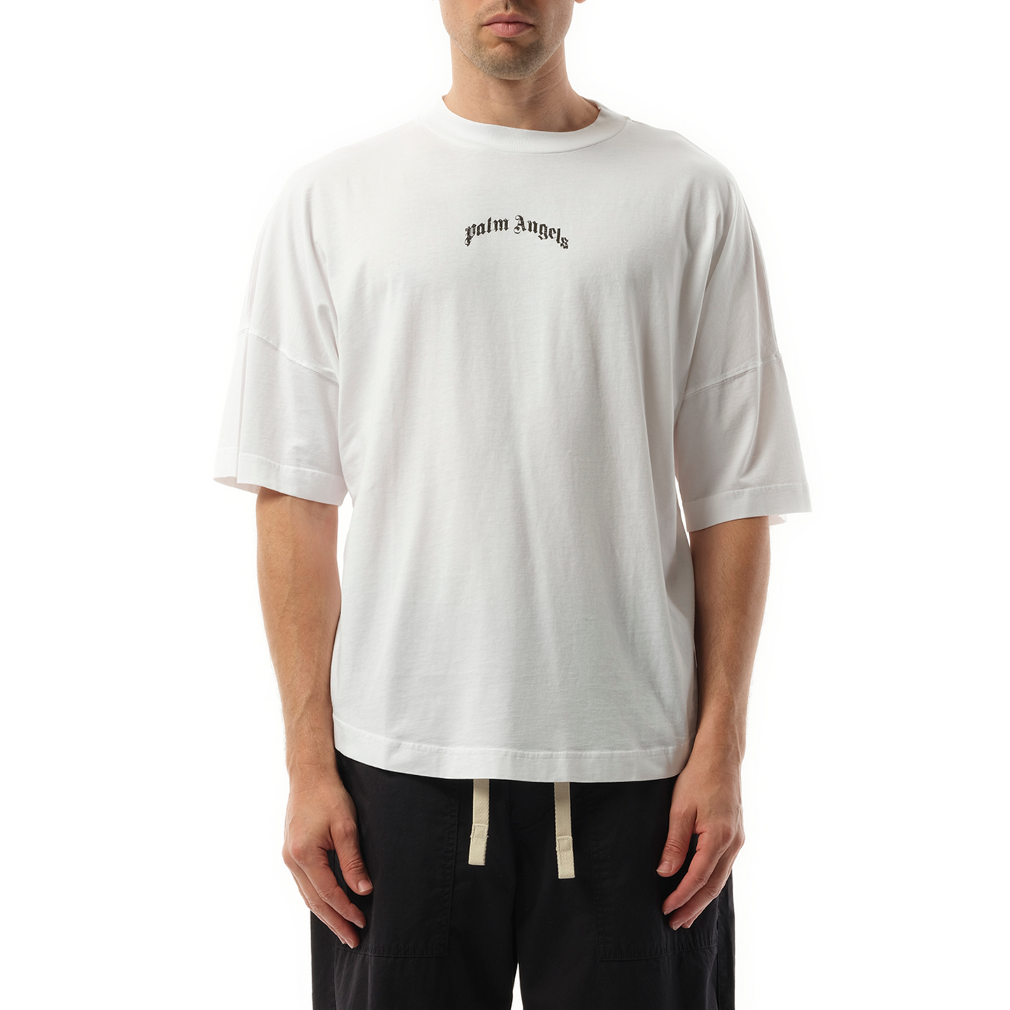 Back Curved Logo Over T-Shirt in Off White/Black