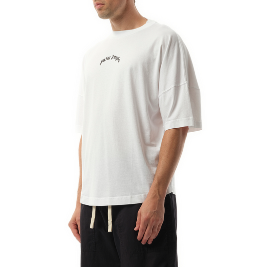 Back Curved Logo Over T-Shirt in Off White/Black