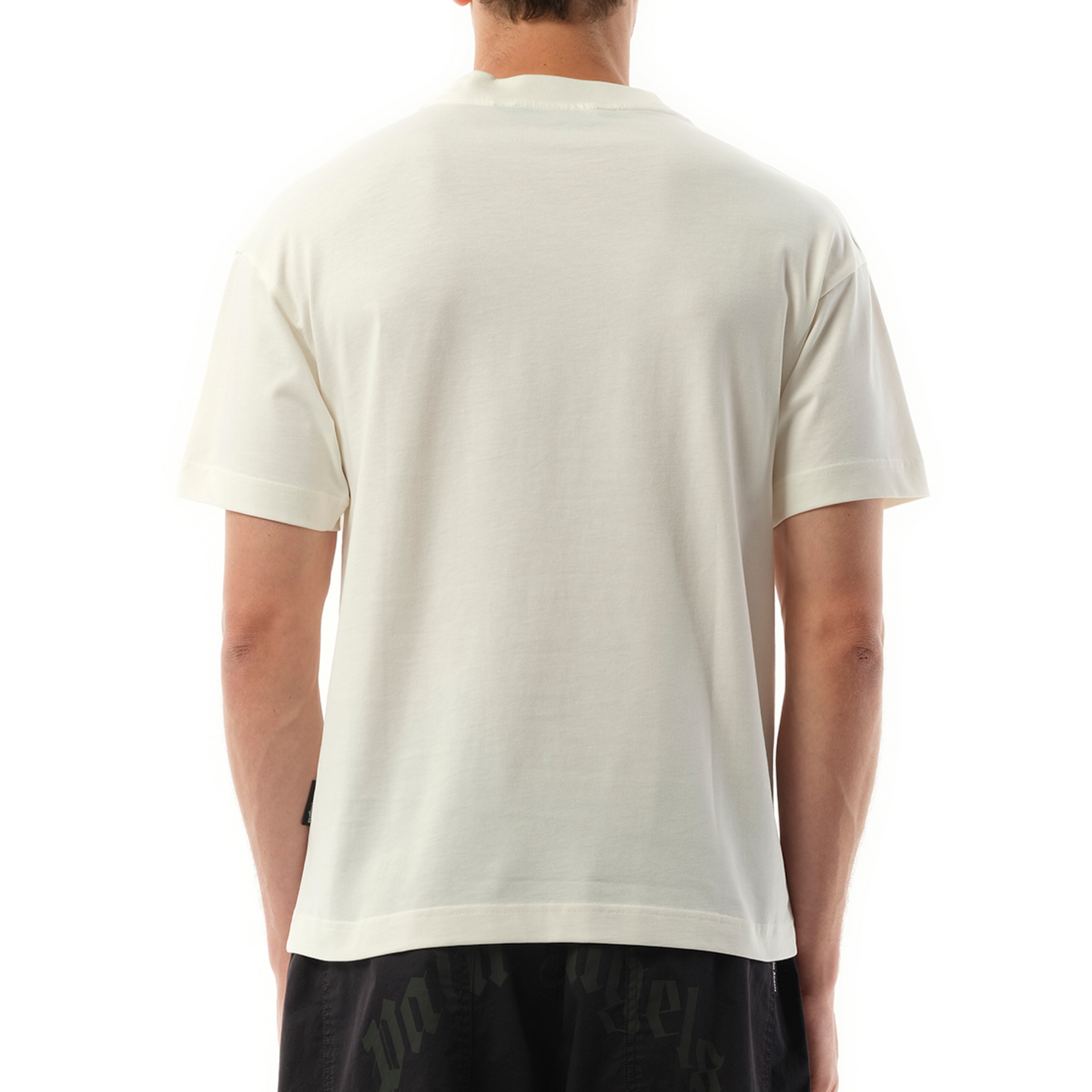 Palm Angels Neck Logo T-Shirt in Off White/Black